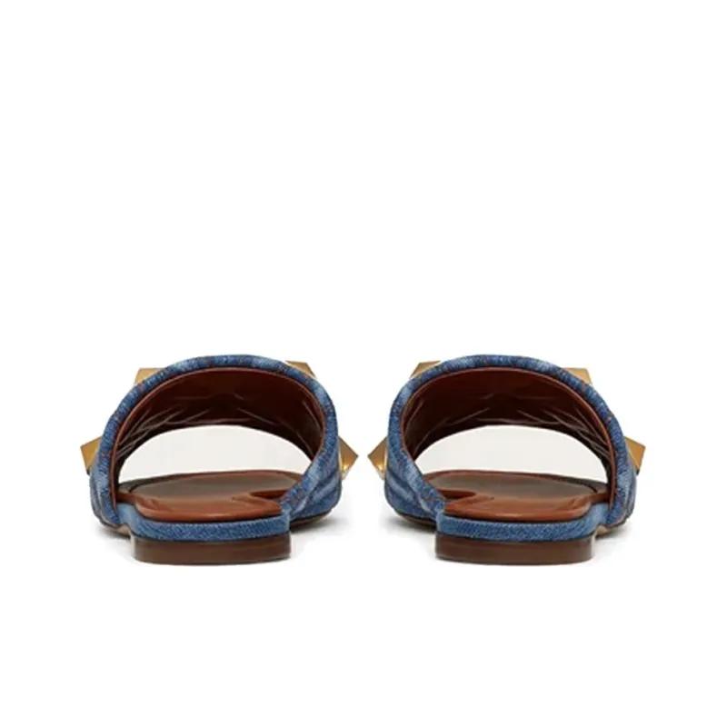 Valentino Rockstud Slide Slippers Women's Blue-4