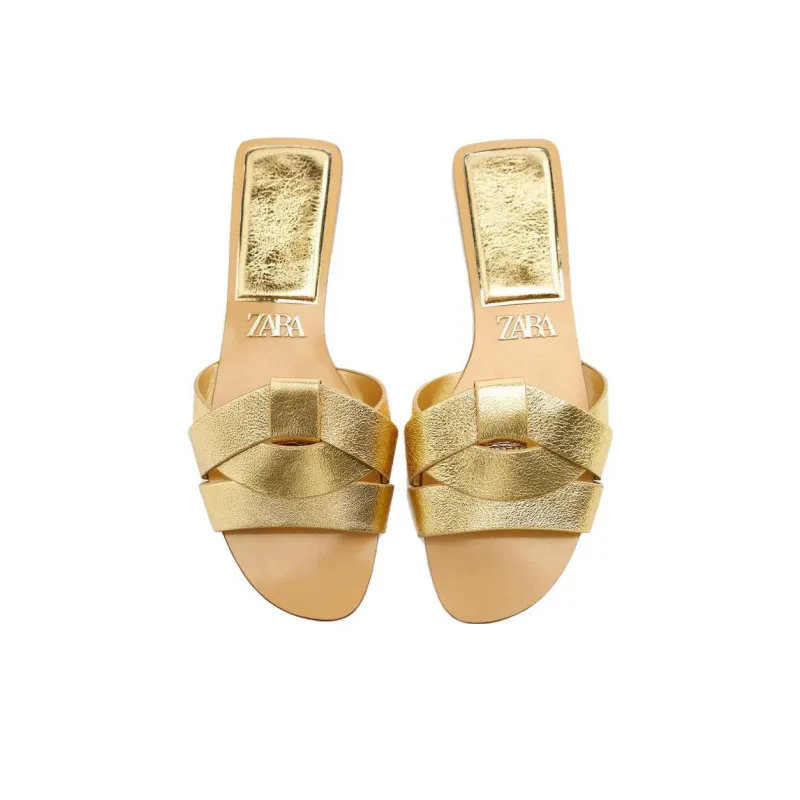 ZARA Quiet Slide Slippers Women's Gold-4