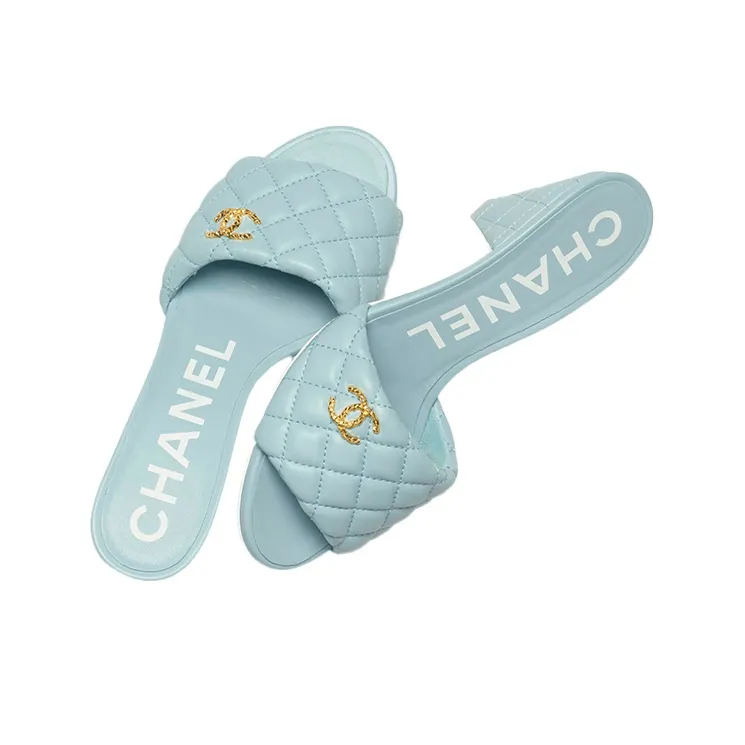 CHANEL Slide Slippers Women's Blue-3