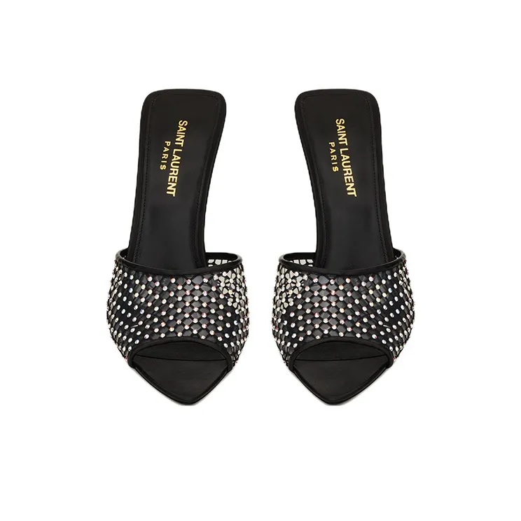 SAINT LAURENT Crystal-embellished Leather Mules-3