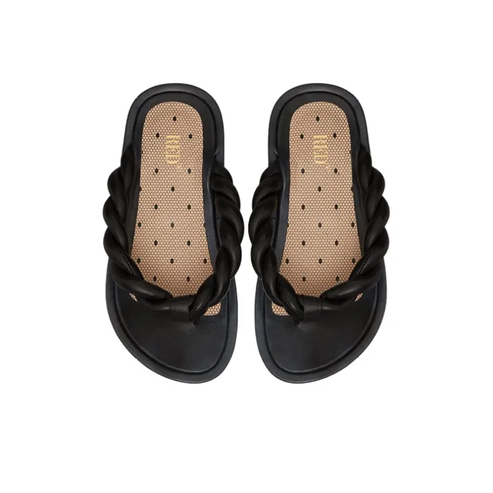 RED VALENTINO Leather Patchwork Flip Flops Women's Black-4