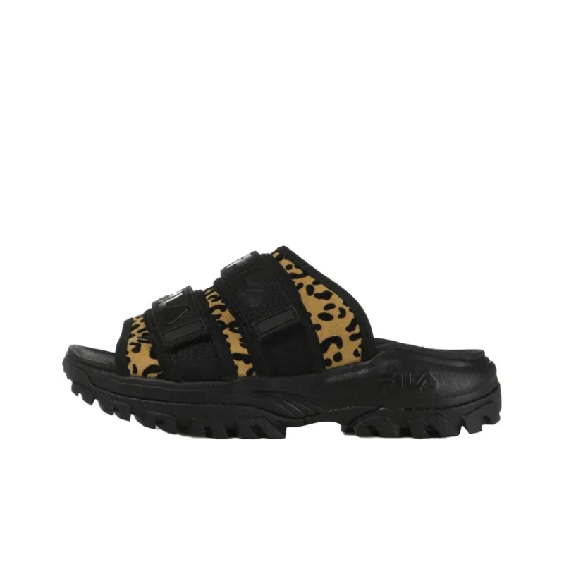 FILA Ray Slide Slippers Unisex Black/Leopard Print-0