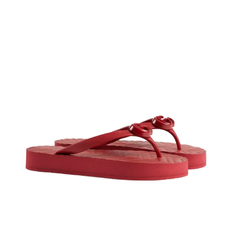 GUCCI Chevron Thong Sandal Hibiscus Red Rubber-1