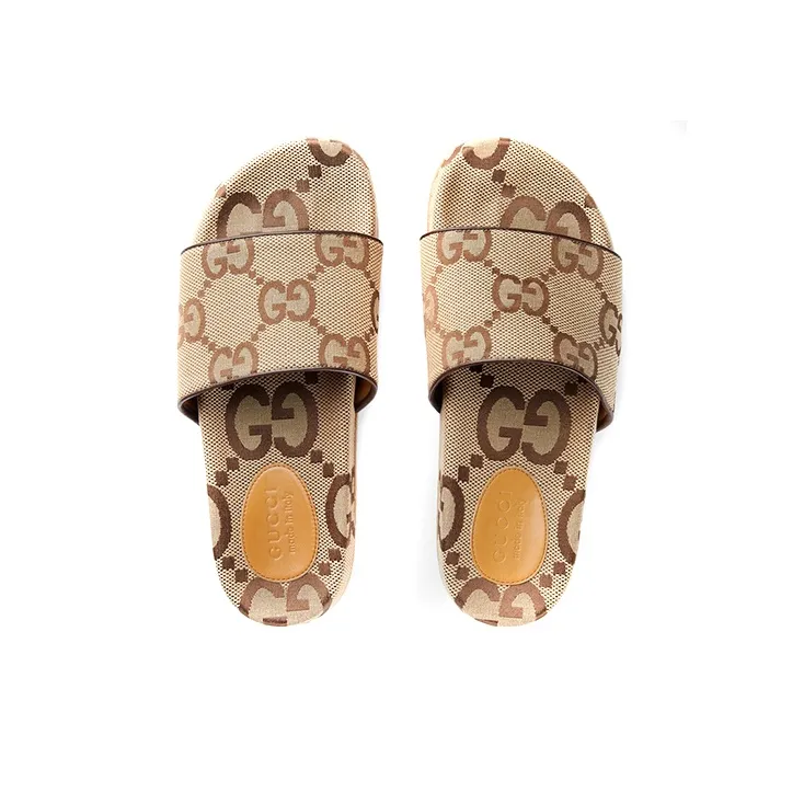 GUCCI Maxi GG Canvas Slides Camel Ebony-2