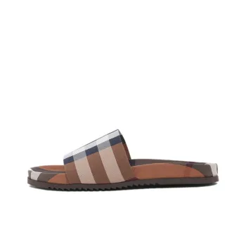 Burberry Check Cotton Slides Birch Brown