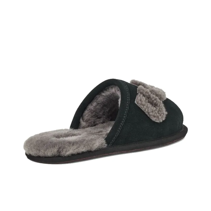 UGG Scuff Logo Sheepskin Stylish Sandals Men's Black-2
