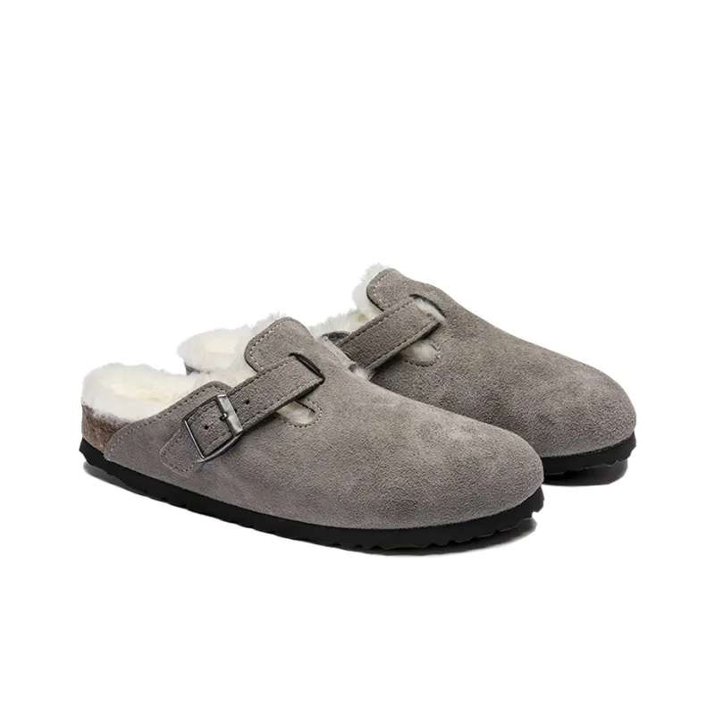 Birkenstock Boston Shearling Suede 'Stone Coin'-3