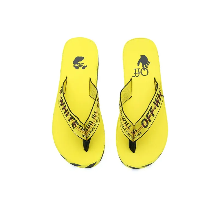 OFF WHITE Diagonal Stripes Flip Flops Yellow Black Aw 20-2