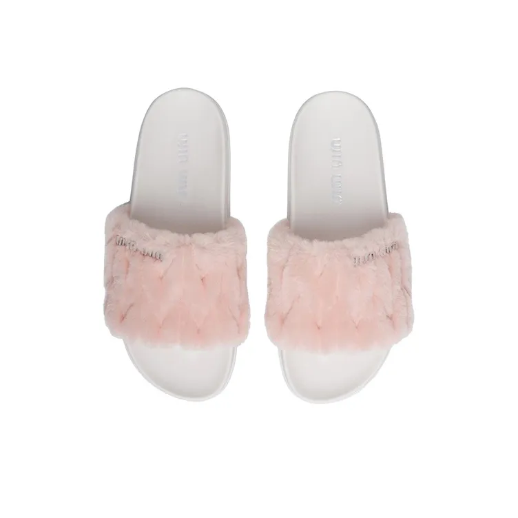 MIU MIU Matelassé Slide Slippers Women's Orchid Powder-4