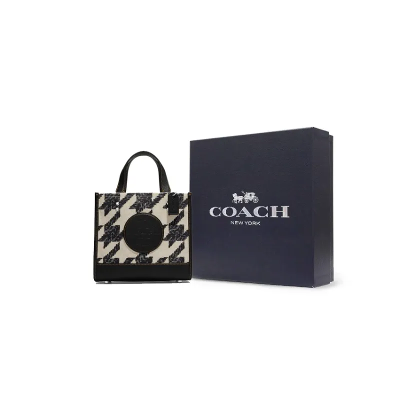 COACH Dempsey Canvas With Leather Canvas Bag Tote Tote Shopping Bag Handbag Women's Black & Cream-6