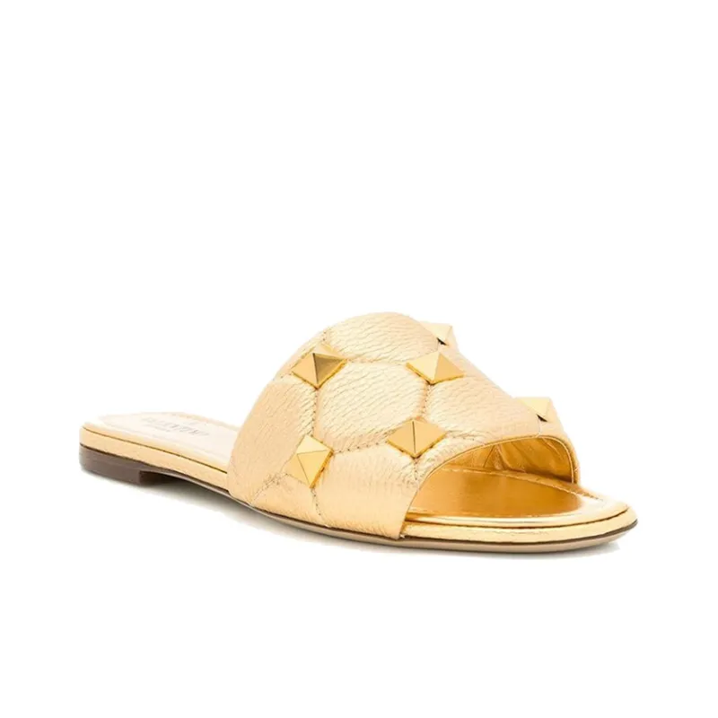 Valentino Roman Stud Rubber Sole Slip-Resistant Slide Slippers Women's Gold-2