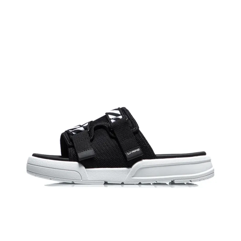 LiNing Rubber Sole Slide Slippers Women's Black White-0