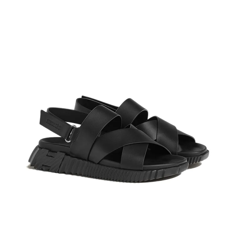 HERMES Electric Strap Sandals Men's Black-2
