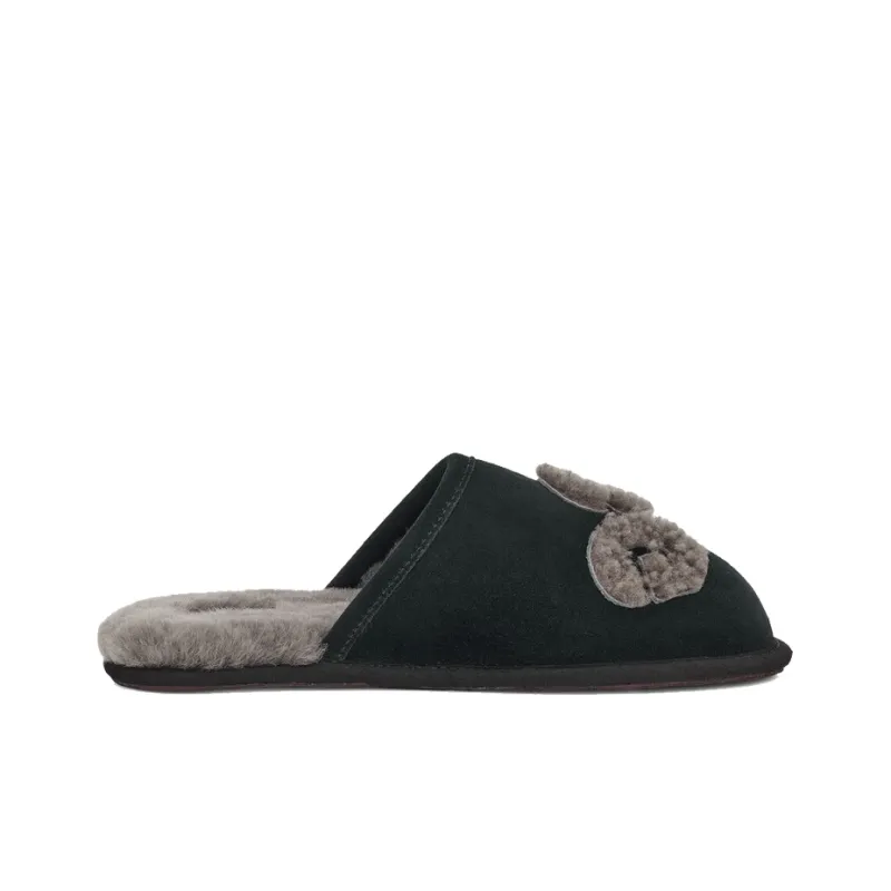 UGG Scuff Logo Sheepskin Stylish Sandals Men's Black-1