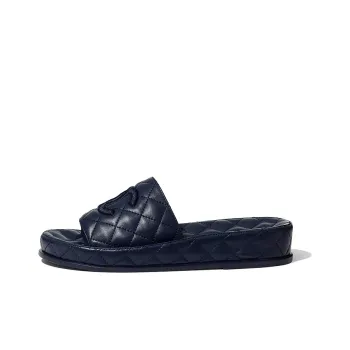CHANEL Rubber Sole Abrasion Resistant Slide Slippers Women's Marine Blue
