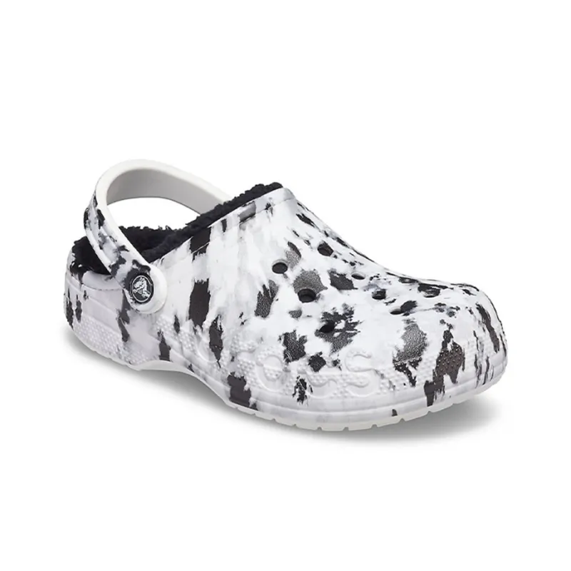 Crocs Baya Lined Clog Fleece Lined Unisex White Gray Slippers 'White Grey'-2
