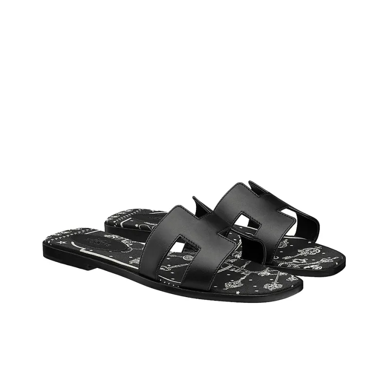 HERMES Oran Slide Slippers Women's Graffiti Black-2