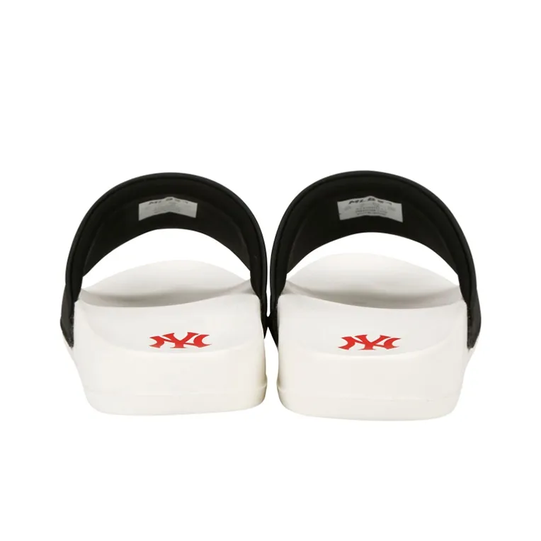 MLB Slipper Rubber Sole Odor Resistant Slide Slippers Unisex Black White-4