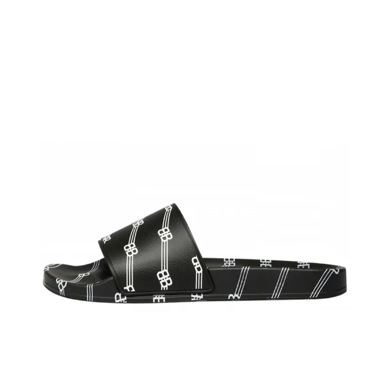 Balenciaga Pool Slides 'Allover Logo - Black'-0