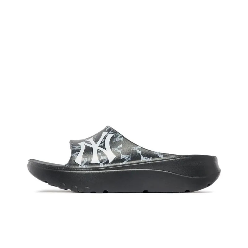 MLB Slipper Rubber Sole Odor Resistant Slip Resistant Slide Slippers Unisex Black White-0