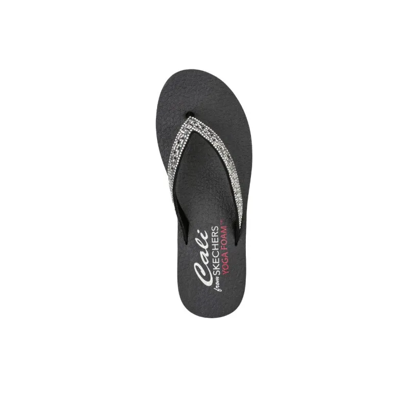 Skechers Meditation Rubber Sole Slip-Resistant Slide Slippers Women's Black Silver-3