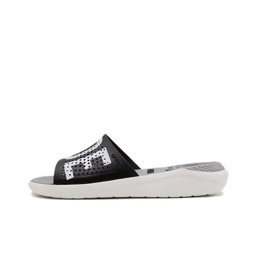 Crocs LiteRide Logo Unisex Black Slippers 'Black White'