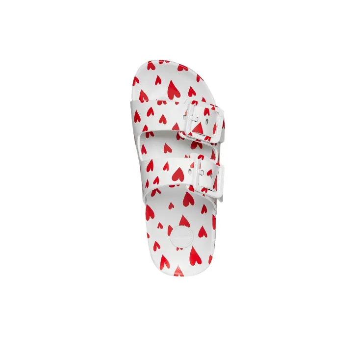 Balenciaga Logo Print Mallorca Flat Sandals White Red Hearts Women's-3