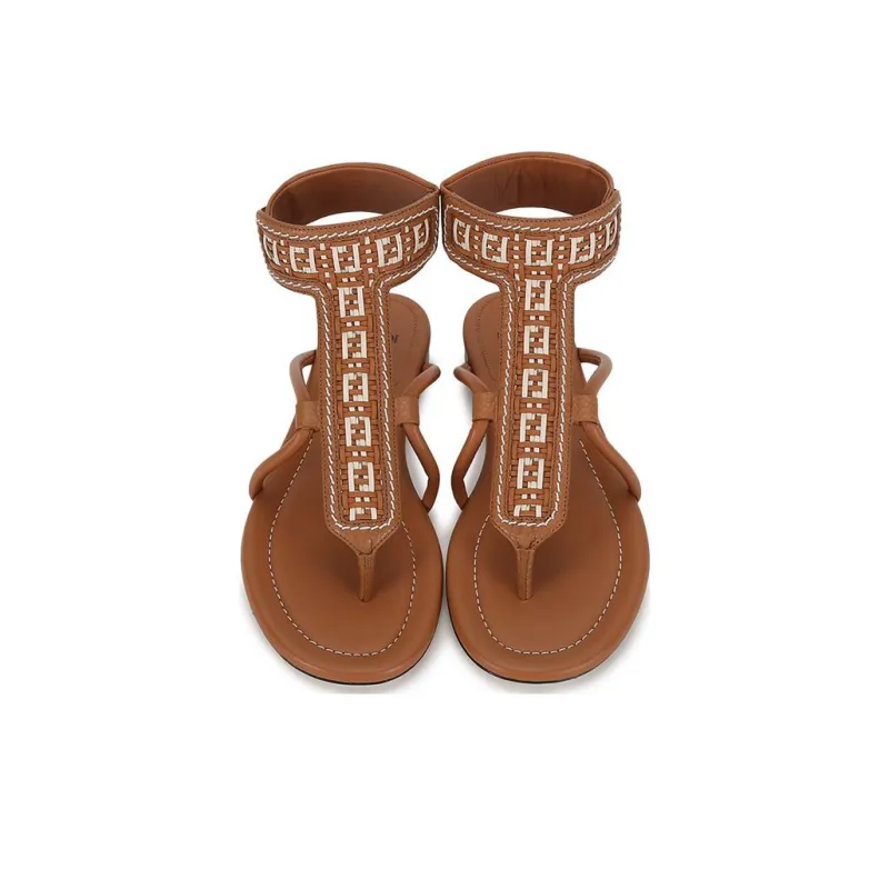 FENDI One Strap Sandals Women's Brown-3