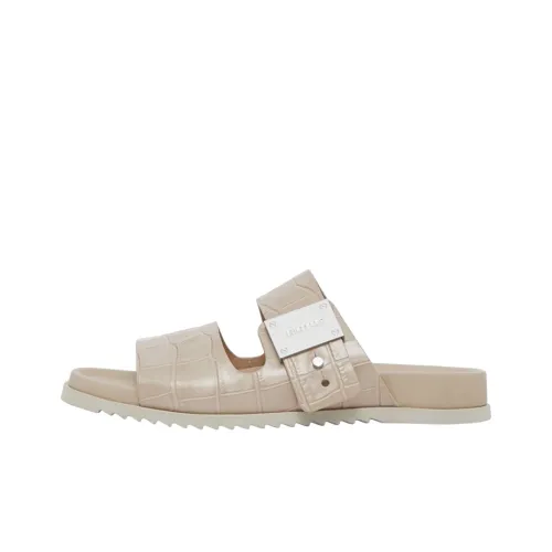 Burberry Croc-Embossed Olympia Slides Light Beige Women's