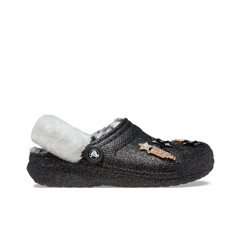 Crocs Disco Classic Lined Disco Glitter Clogs 'Black White'-1