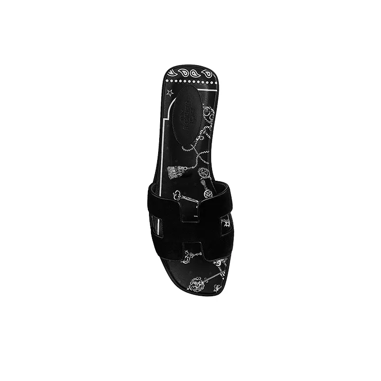HERMES Oran Stylish Sandals Women's Black White-4