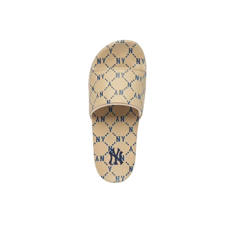 MLB Dia Monogram Rubber Sole Abrasion Resistant Slide Slippers Unisex Brown-3