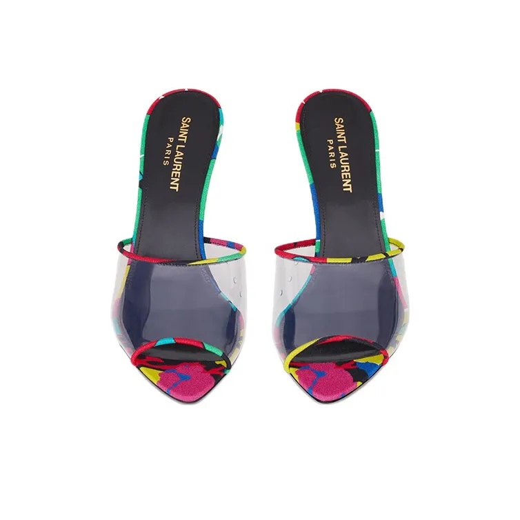 SAINT LAURENT TPU Slide Slippers Women's Black Yellow-2