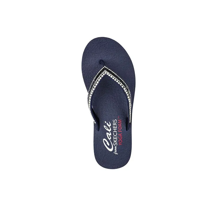 Skechers Meditation Rubber Sole Quiet Slide Slippers Women's Navy Blue-3