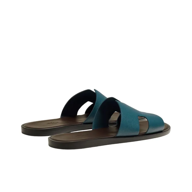 HERMES Izmir Sandal Bleu Canard Marron Ã-3