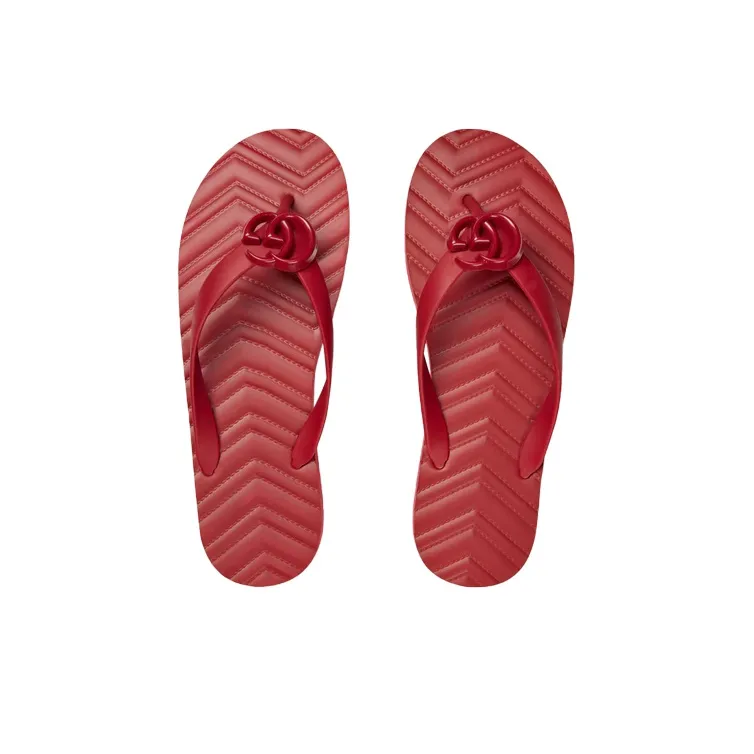 GUCCI Chevron Thong Sandal Hibiscus Red Rubber-2