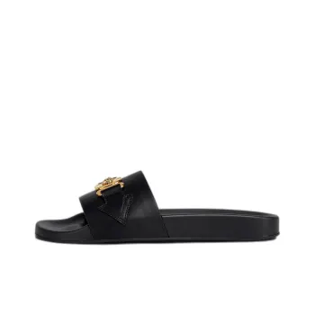 VERSACE Logo plaque Leather Sliders