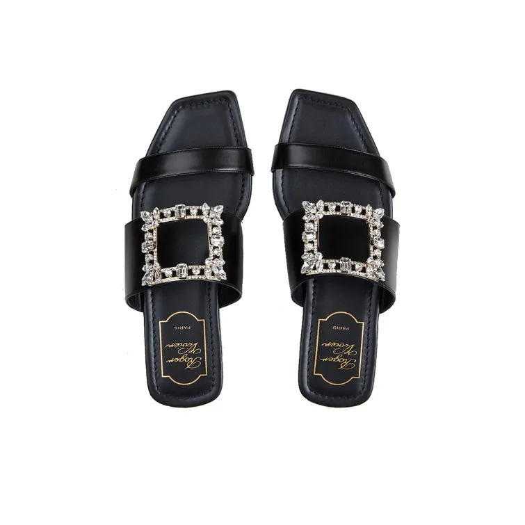 Roger Vivier Broche Vivier Series Slip Resistant Slide Slippers Women's Black-3