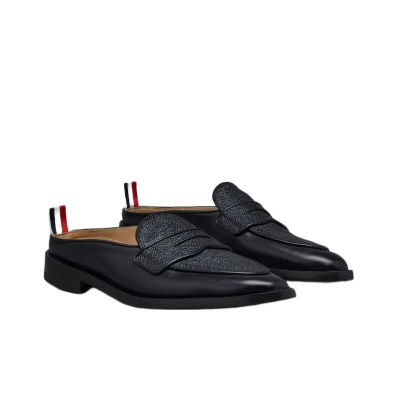 THOM BROWNE Grained Leather Mule Loafers-2