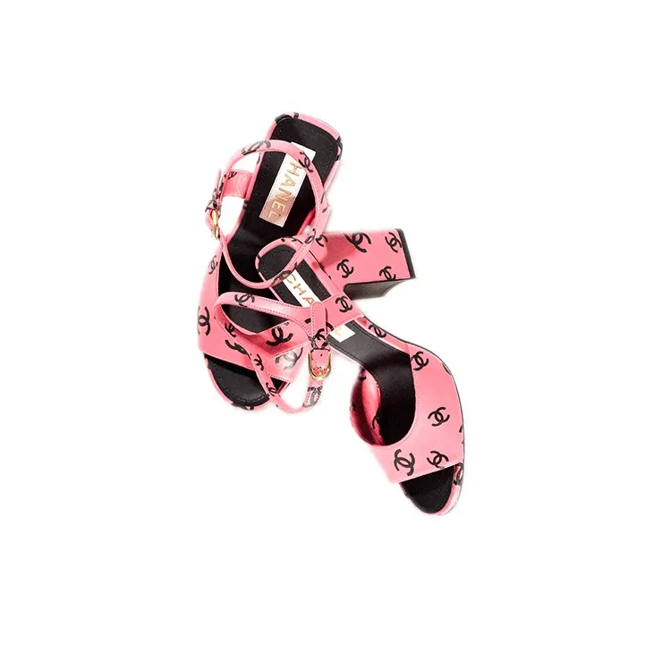 CHANEL Cc 100mm Heeled Sandal Pink Leather Women's-3
