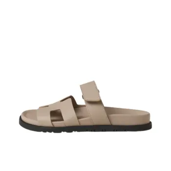 HERMES Chypre Sandal Beige Mastic Calfskin Leather Women's