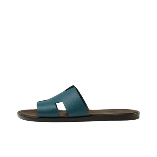 HERMES Izmir Sandal Bleu Canard Marron Ã