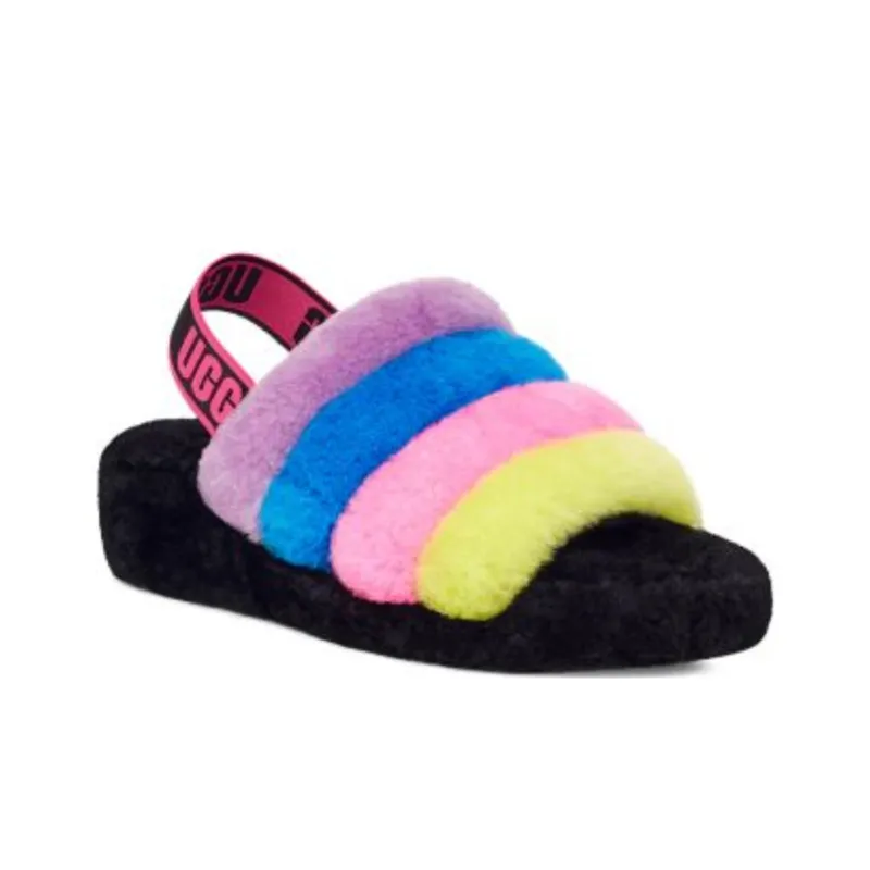 UGG Fluff Yeah Slide Black Taffy Pink Multi Women's-2