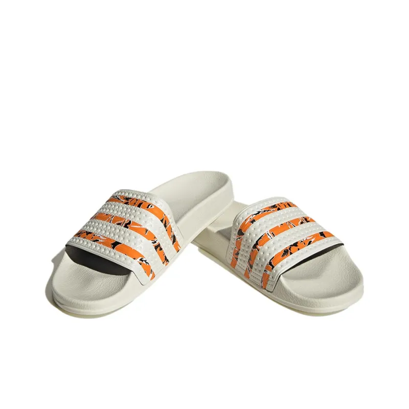 Adidas Originals Adilette Slides 'Off White Bright Orange'-2