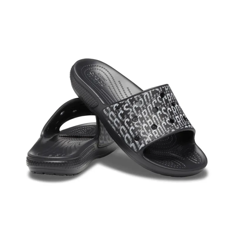 Crocs Classic Logo Motion Slides 'Black White'-3