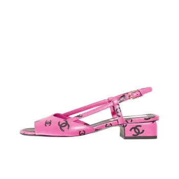 CHANEL Cc 30mm Heeled Sandal Dark Pink Leather Women's