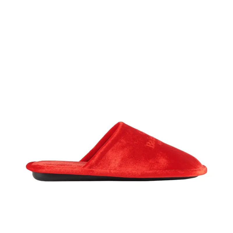 Balenciaga Home Embroidered Velvet Red Slippers-1