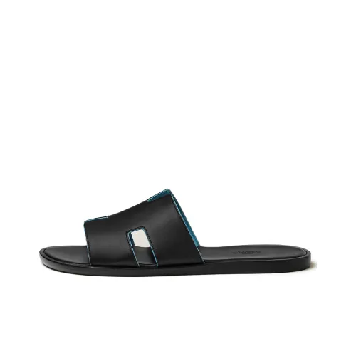 HERMES Izmir Sandal Noir Bleu Faïence Calfskin Nappa Leather