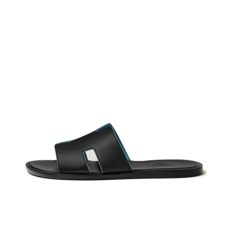 HERMES Izmir Sandal Noir Bleu Faïence Calfskin Nappa Leather-0