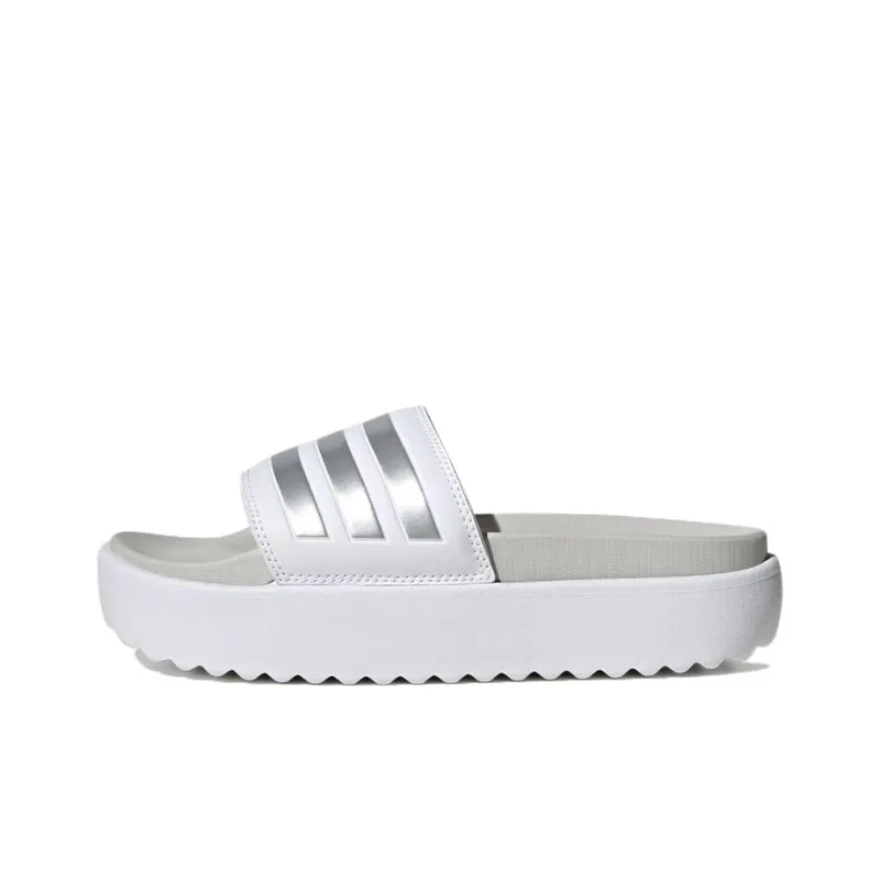 Adidas Adilette Platform Slides Cloud White Zero Metalic Grey Women's-0